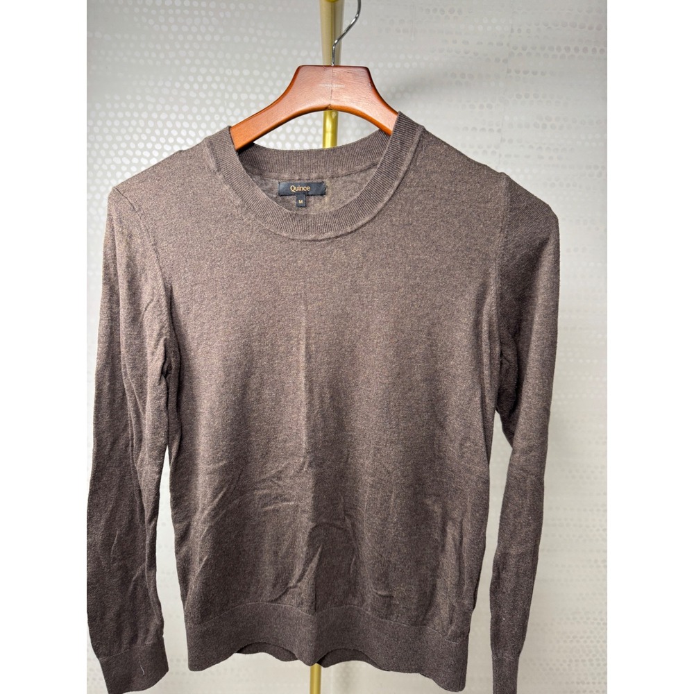 Quince Womens M Brown Organic Cotton Cashmere Crewneck Sweater Lightweight